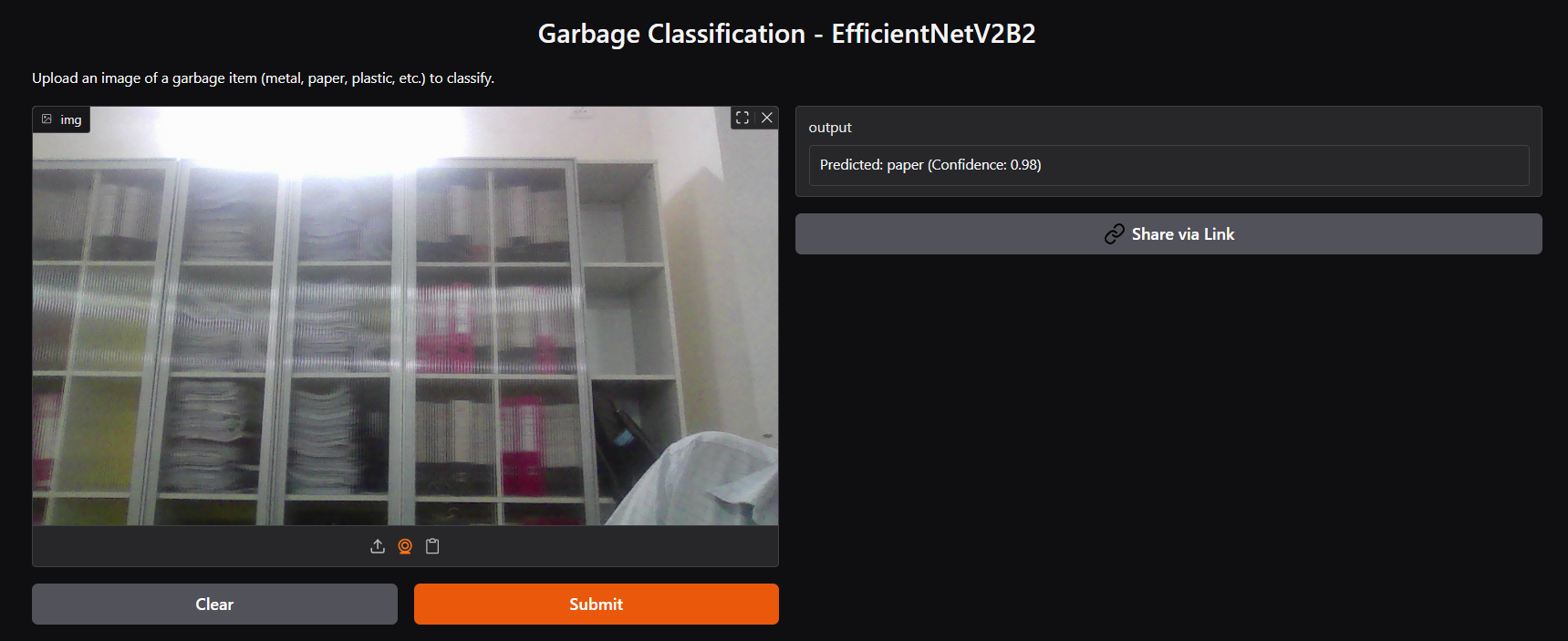 Garbage Classifier Screenshot